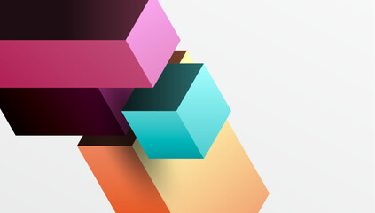Poster - Sleek abstract design featuring isometric 3D blocks in a clean, modern composition. Perfect for tech-inspired themes, with vibrant colors and geometric precision