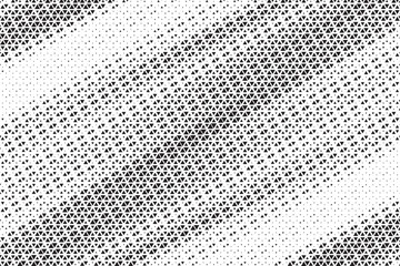 Poster - Triangular halftone texture retro wave vector. Geometric technology abstract diagonal dotted background. Half tone triangles retro comic pattern. Minimal 80s style dynamic tech structure wallpaper.