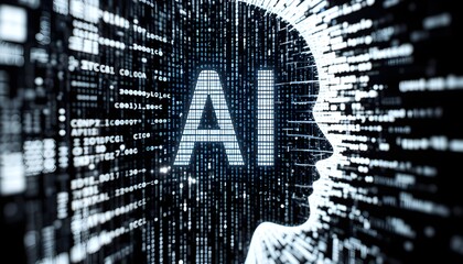 ai head code text abstract, artificial intelligence concept