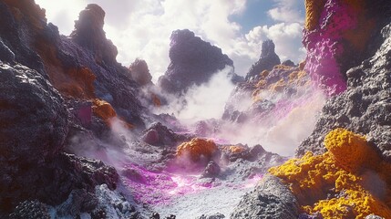 Wall Mural - a stunning landscape filled with vibrant colors and surreal formations. witness the beauty of nature