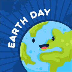 happy earth day greeting card with cute cartoon character vector for social media post