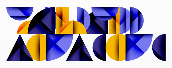 Poster - Abstract geometric background with layered gradient shapes forming dynamic patterns. Overlapping semi circles and triangles create depth and contrast