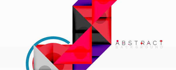 Poster - Abstract geometric composition with intersecting triangles, circles, and gradients, creating a dynamic layered pattern with depth and contrast