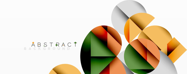 Poster - Modern abstract composition with layered circles and angular segments featuring gradients, transparency effects, and a structured geometric layout