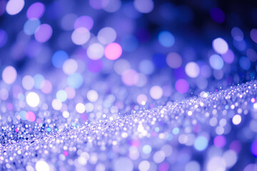Poster - Soft focus image of purple and blue glitter creating a sparkly, dreamy and abstract texture with a bokeh effect.