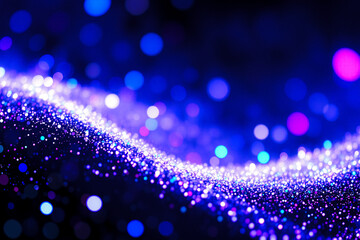 Aufkleber - A dreamy bokeh of blue and purple lights creates a glittering, wave-like flow against a dark backdrop. The image evokes a magical and festive night atmosphere with soft, vibrant colors.