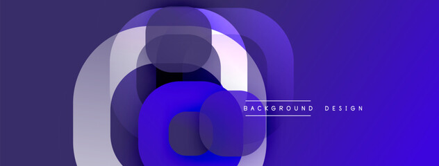 Poster - Circular abstract design with overlapping translucent circles and round shapes, blending gradients and smooth curves, creating depth, contrast, and a dynamic visual effect