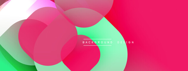 Poster - Circular abstract design with overlapping translucent circles and round shapes, blending gradients and smooth curves, creating depth, contrast, and a dynamic visual effect