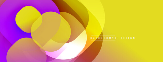 Poster - Circular abstract design with overlapping translucent circles and round shapes, blending gradients and smooth curves, creating depth, contrast, and a dynamic visual effect
