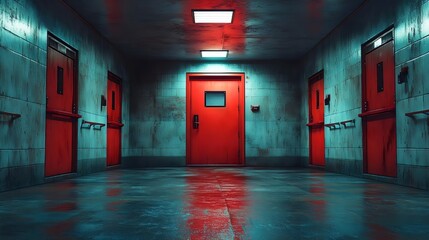 Wall Mural - a red door is in the middle of a hallway