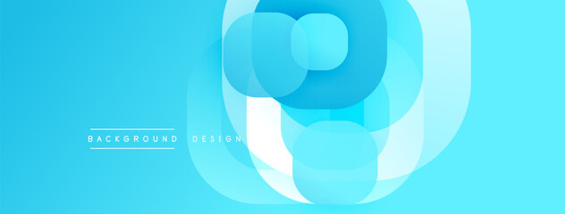 Poster - Circular abstract design with overlapping translucent circles and round shapes, blending gradients and smooth curves, creating depth, contrast, and a dynamic visual effect