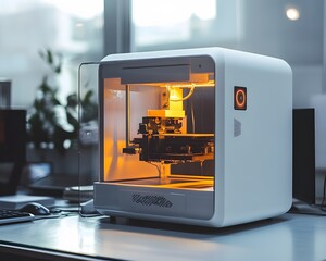 Poster - A modern 3D printer in an innovative workspace, showcasing advanced manufacturing technology