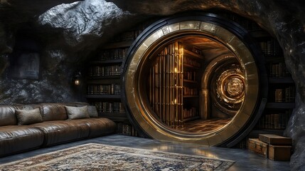 Wall Mural - a room with a large gold door and a lot of books
