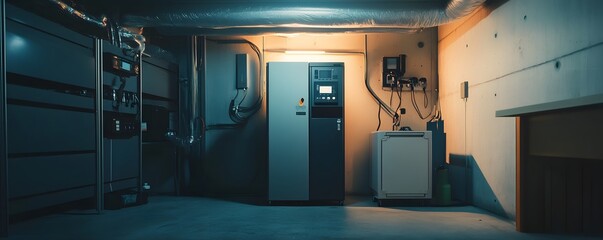 Poster - A modern industrial room featuring machinery and equipment, showcasing a high-tech environment with advanced systems for operational efficiency.