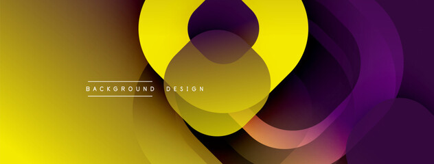 Poster - Circular abstract design with overlapping translucent circles and round shapes, blending gradients and smooth curves, creating depth, contrast, and a dynamic visual effect