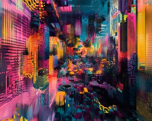 Poster - A vibrant and abstract image showcasing a kaleidoscope of colors and geometric patterns