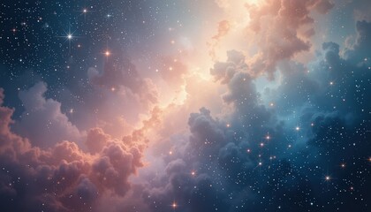 Poster - Celestial event featuring colorful nebulae and stars outer space digital artwork ethereal environment wide angle viewpoint cosmic concept for captivating imagery