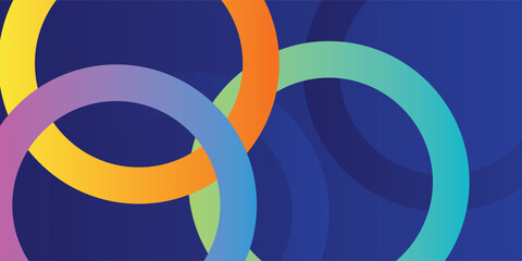 Poster - Blue abstract background overlap layer on bright space with colorful circles effect decoration. Modern graphic design element cutout style concept for web banner, art, flyer, card or brochure cover