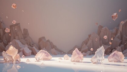 Poster - Floating crystals creating a mystical scene digital art studio environment surreal viewpoint conceptual design