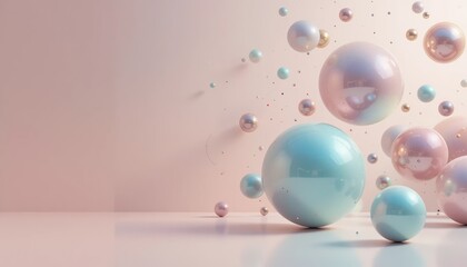 Poster - Dynamic motion of colorful spheres in a minimalist studio abstract art concept soft lighting digital artwork