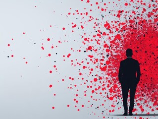 Aufkleber - Silhouette of a man in a suit standing in front of a striking red and black splat abstract art background
