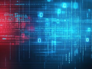Aufkleber - Red and blue digital background featuring binary code elements creating a high-tech and futuristic visual appeal