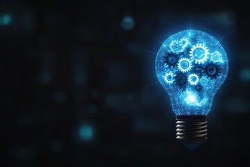 Poster - Innovative light bulb design with intricate gears inside symbolizing creativity and bright ideas in technology