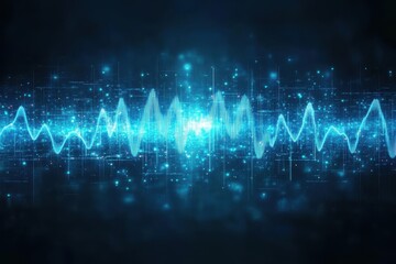 Poster - Dark background with blue sound wave representing rhythm and energy in a modern abstract design
