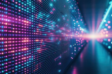 Poster - Brightly colored tunnel with radiant lights creating a fascinating close-up view of abstract illumination and design