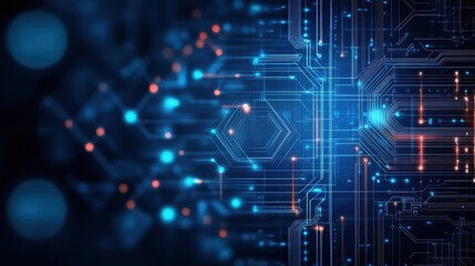 Poster - High-tech circuit with a blue and orange background creating a futuristic abstract design for technology themes