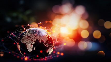 Global network connections. Illuminated earth