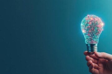 Aufkleber - Hand holding a light bulb emphasizing the power of ideas and creativity in technological development and innovation