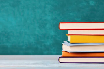 Poster - An organized stack of colorful books representing concepts of personalized learning and knowledge acquisition