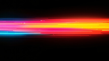 Wall Mural - Dynamic Colorful Light Streaks with Blue Pink Yellow and Red Hues on Black Surface for Futuristic Technology and Motion Abstract Photography