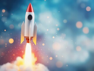 Aufkleber - Abstract rocket launching into the clear blue sky with smoke trails creating a dynamic visual impact of motion