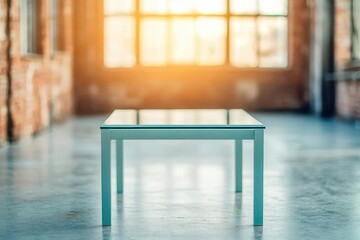 Poster - Small rectangular table in an empty room with neutral color scheme and simple design ideal for various functions