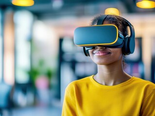 Aufkleber - Individual wearing virtual reality headset in an engaging environment exploring digital worlds and experiences