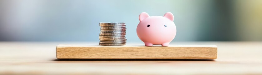 Poster - Piggy bank with stack of coins representing savings and investment strategies for financial growth and security