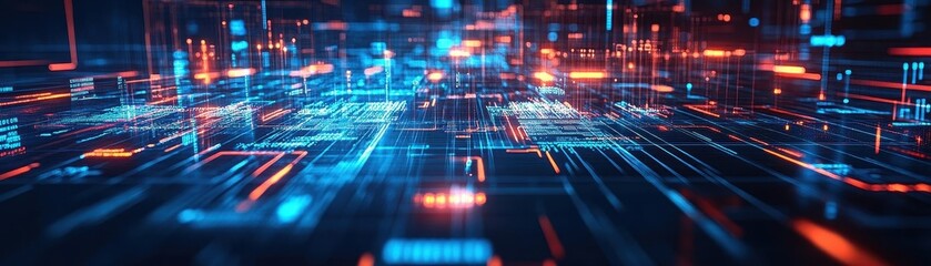 Leinwandbilder - Futuristic cityscape with neon lights illustrating innovative trends in kyc security and urban development strategies