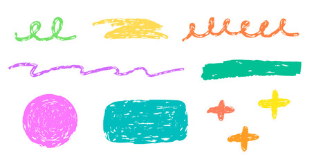 Leinwandbilder - Set of hand drawn lines and shapes with trendy chalk or crayon texture