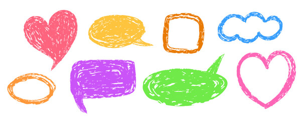 Leinwandbilder - Set of speech bubble drawing with crayon pencil texture