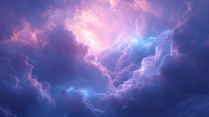 Poster - Purple and pink cloudscape, ethereal and dreamy,  evoking feelings of serenity and tranquility, perfect for fantasy or spiritual themes