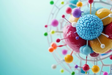 Poster - Colorful animal cell diagram featuring various organelles represented by brightly colored spheres and balls