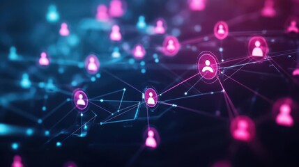 Aufkleber - Stunning animation of a network composed of pink and blue spheres representing digital interconnectivity and data exchange
