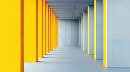 Aufkleber - Long corridor adorned with bright yellow columns leading to a bright future in design and architecture