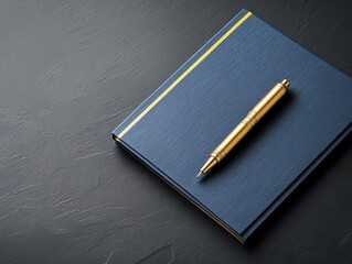Poster - A notebook with a pen resting on top of it, ideal for note-taking and creative writing in a professional setting
