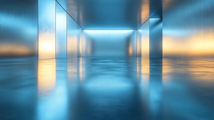 Wall Mural - a large, empty room with a blue floor and walls