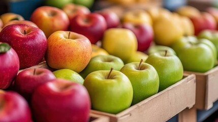 Poster - Box full of fresh apples for sale at a farmers market, emphasizing local produce and seasonal harvest