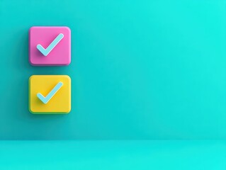 Leinwandbilder - Single green check mark on a blue background representing approval and confirmation in various contexts and designs