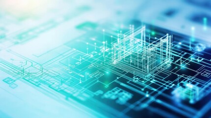 Aufkleber - Close-up of a circuit board on a striking blue background representing technological innovation in architecture